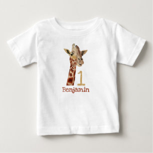 Personalized Cute Giraffe First Birthday Name Baby T-Shirt