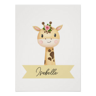 Personalized cute giraffe nursery poster