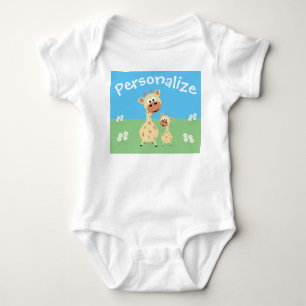 Personalized Cute Giraffe With Daisies Baby Bodysuit