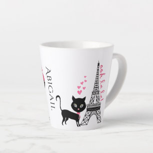 Personalized Cute Girl and Cat Eiffel Tower Paris Latte Mug
