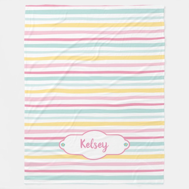 Personalized Cute Girl Colourful Stripe Blanket (Front)