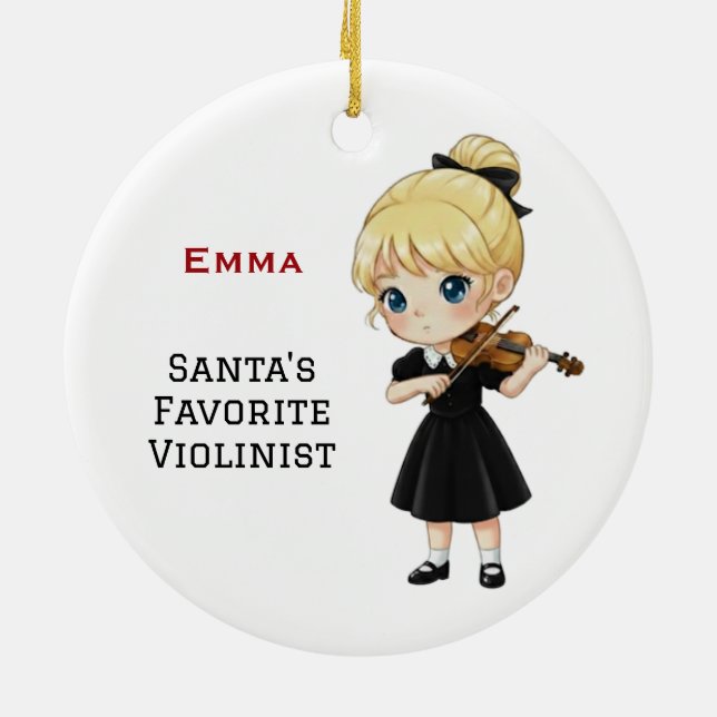 Personalized Cute Girl Playing Violin  Ceramic Ornament (Back)