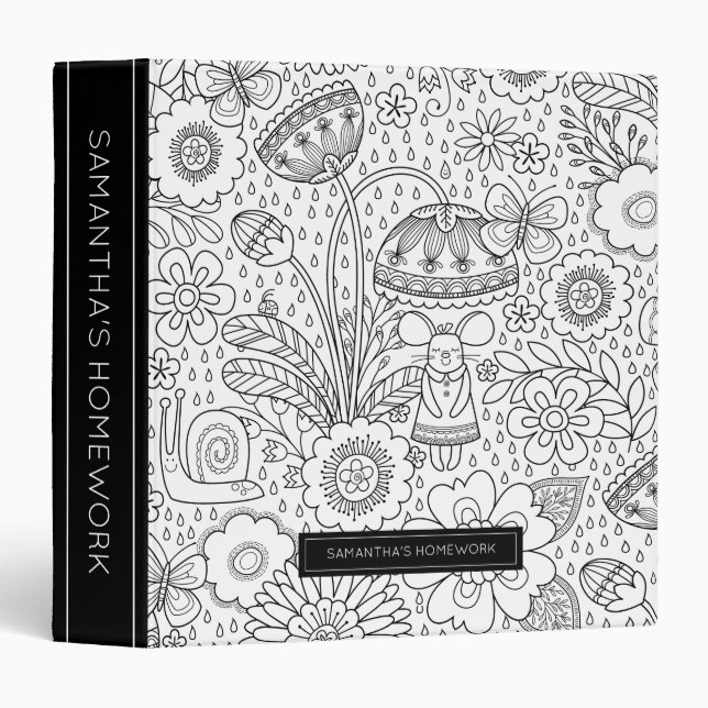 Personalized Cute Girl School 3 Ring Binder (Front/Spine)