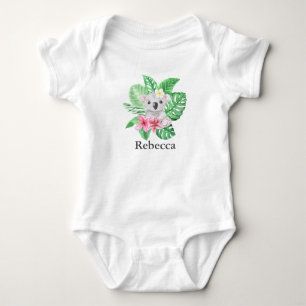 Personalized Cute Girls KoalaTropical Flowers Baby Bodysuit