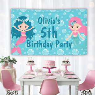 Personalized Cute Girls Mermaid Birthday Party Banner
