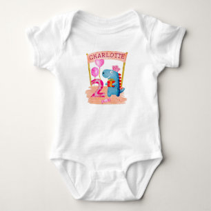 Personalized Cute Girly Dinosaur 2 Years Birthday Baby Bodysuit