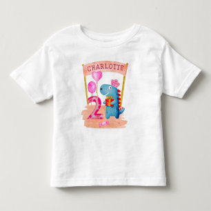 Personalized Cute Girly Dinosaur 2 Years Birthday Toddler T-shirt