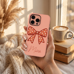 Personalized Cute girly gingham bow ribbon iPhone 16 Pro Max Case