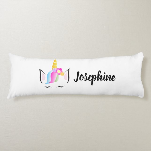 Personalized Cute Girly Modern Unicorn Body Pillow (Front)