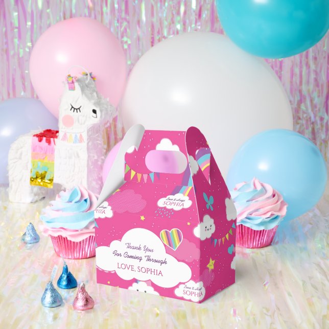 Personalized Cute Girly Pink Rainbow & Skies Favor Box (Party)