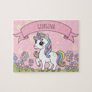 Personalized Cute Girly Unicorn Jigsaw Puzzle