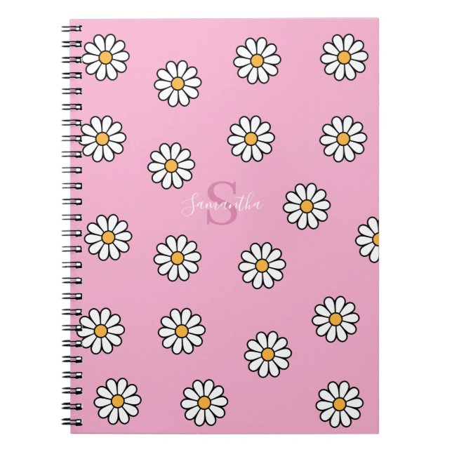 Personalized Cute girly white daisy floral  Notebook (Front)