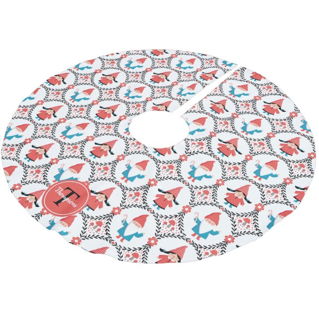 Personalized Cute Gnome Christmas Brushed Polyester Tree Skirt (Angled)