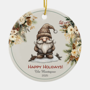 Personalized Cute Gnome Family Photo Holiday Ceramic Ornament