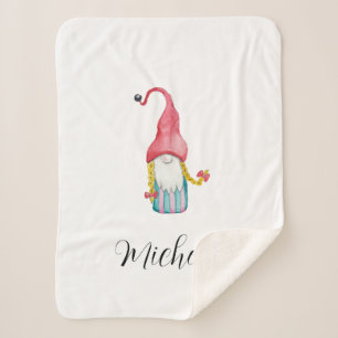 Personalized Cute Gnome Illustration  Sherpa Blanket