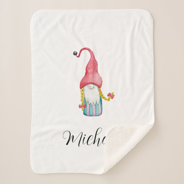 Personalized Cute Gnome Illustration  Sherpa Blanket (Front)