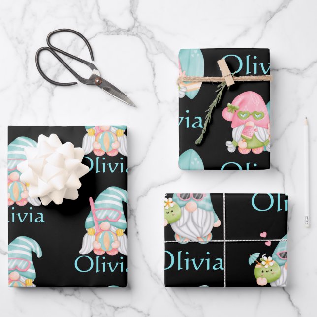Personalized Cute Gnome Printed Christmas  Wrapping Paper Sheet (Front)