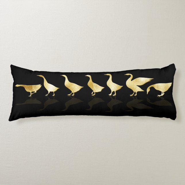 Personalized Cute Gold Foil Geese Black Body Pillow (Front)
