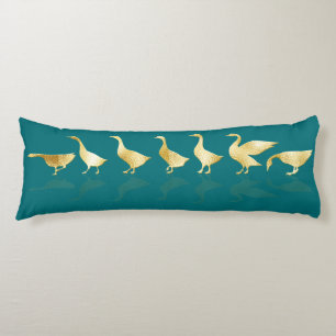 Personalized Cute Gold Foil Geese Deep Teal Aqua Body Pillow