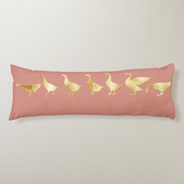 Personalized Cute Gold Foil Geese Rosy Pink  Body Pillow (Front)
