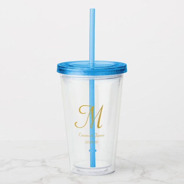 Personalized Cute Gold Script Monogram Name  Acrylic Tumbler (Front)