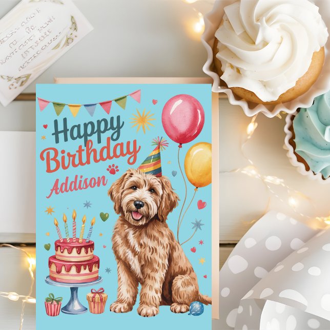 Personalized Cute Goldendoodle Birthday Card (Creator Uploaded)