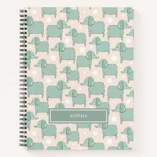 Personalized Cute Green Animal Elephant Pattern Notebook