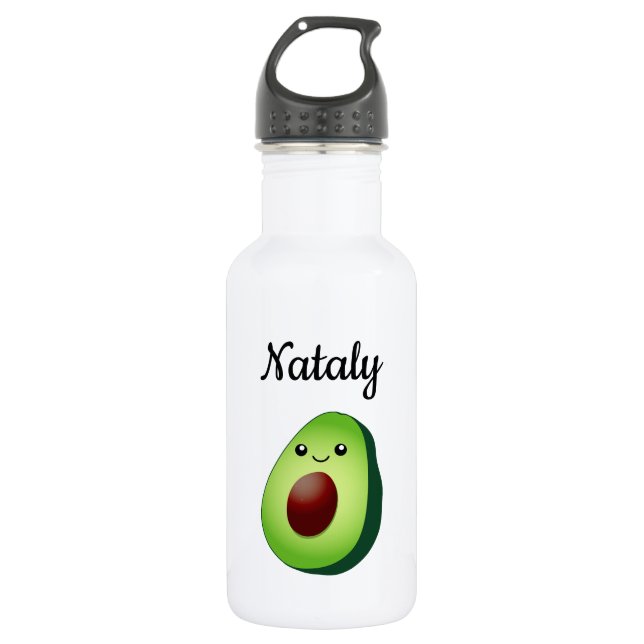 Personalized cute green avocado cartoon custom 532 ml water bottle (Front)
