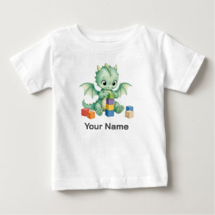 Personalized Cute Green Baby Dragon Building Block T-Shirt