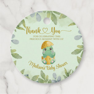 Personalized Cute Green Dinosaur Boys Baby Shower  Favour Tags