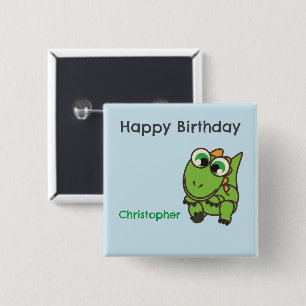 Personalized cute green dinosaurs blue birthday 2 inch square button