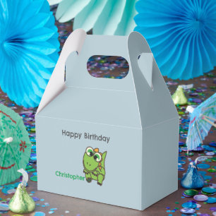 Personalized cute green dinosaurs blue birthday favor box