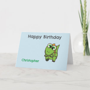 Personalized cute green dinosaurs blue birthday thank you card