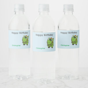 Personalized cute green dinosaurs blue birthday water bottle label