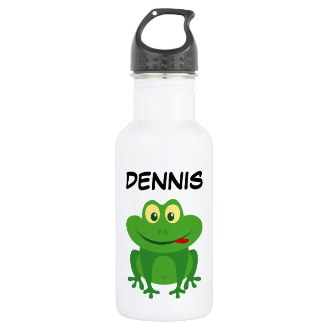 Personalized cute green frog cartoon custom name 532 ml water bottle (Front)