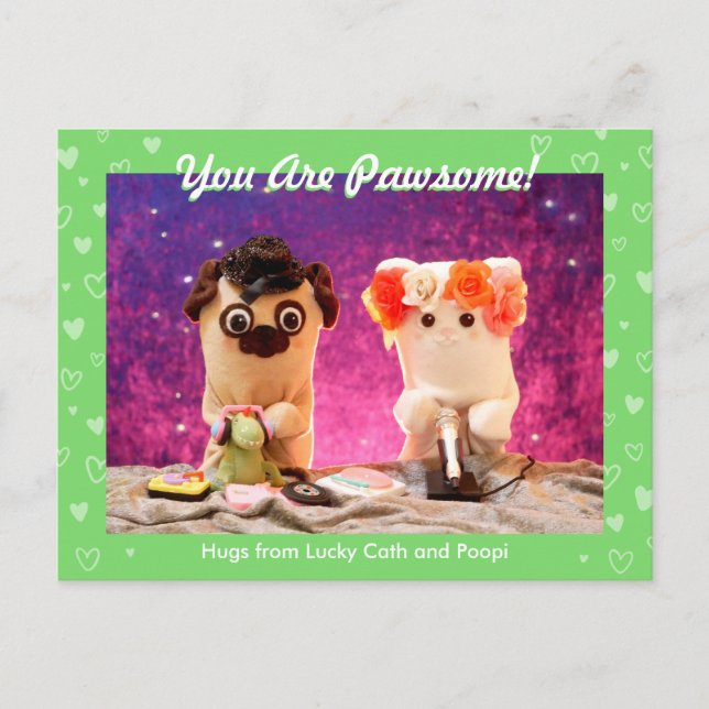 Personalized Cute Green Stylish Hearts Photo Postcard (Front)