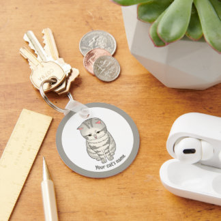 Personalized Cute Grey Cat Lover Keychain