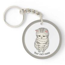 Personalized Cute Grey Cat Lover Keychain