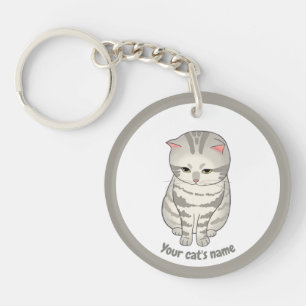 Personalized Cute Grey Cat Lover Keychain