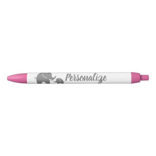 Personalized cute grey elephant baby shower party blue ink pen (Front)