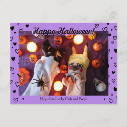 Personalized Cute Halloween Black Hearts Photo Postcard