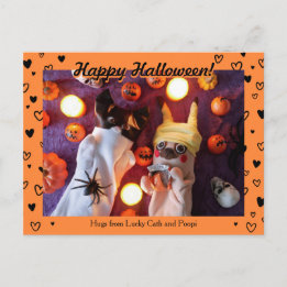 Personalized Cute Halloween Black Hearts Photo Postcard