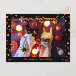 Personalized Cute Halloween Orange Hearts Photo Postcard