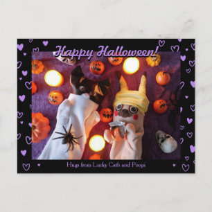 Personalized Cute Halloween Purple Hearts Photo Postcard