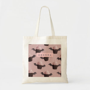 Personalized Cute Halloween Spooky Bat Cupcake Tote Bag