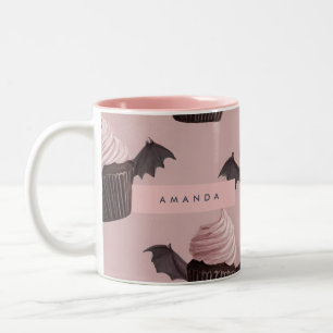 Personalized Cute Halloween Spooky Bat Cupcake Two-Tone Coffee Mug