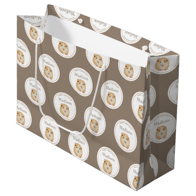 Personalized Cute Hamster Pattern Birthday Party  Large Gift Bag (Front Angled)