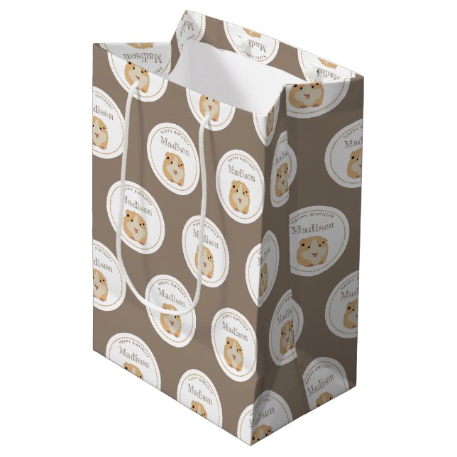 Personalized Cute Hamster Pattern Birthday Party  Medium Gift Bag (Front Angled)