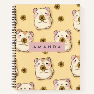 Personalized Cute Hamster & Yellow Flower Pattern Notebook