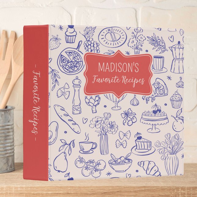 Personalized Cute Hand Drawn Food Flower Recipe Binder (In situ)